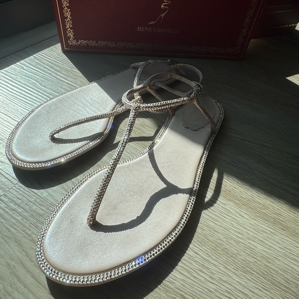 Rene Caovilla flat sandals size 37 rose gold